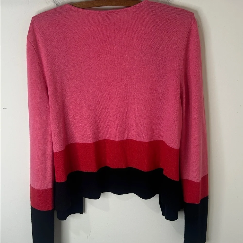 J. JILL Pink Red Black Colorblock Wool Blend Lightweight Cardigan Size Medium